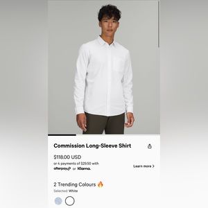 Lululemon Commission Men Medium White Long Sleeve Button Down
